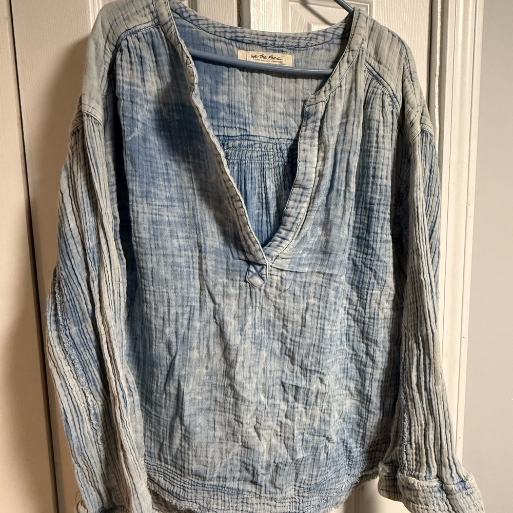 We The Free Sky Blue Crinkled Blouse